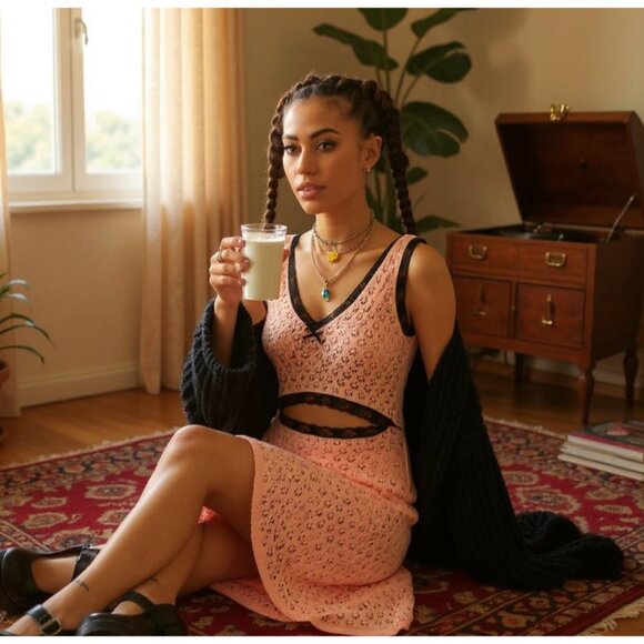 Milk It Canyon Maxi Dress W/ Cutout, Lace Trim & Side Slits – NWT Size L/12 - Picture 4 of 10